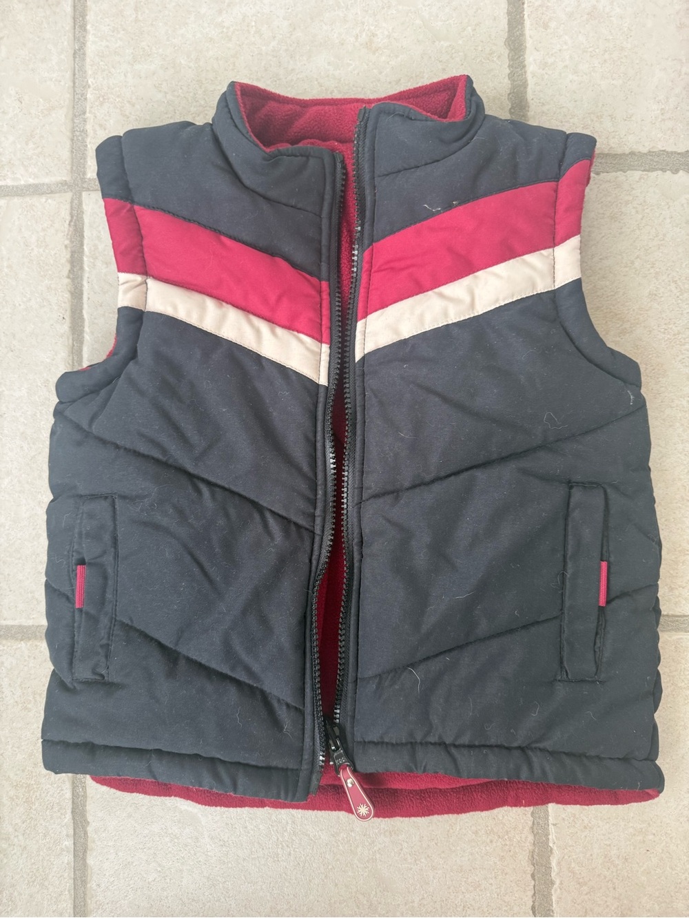 Children's Boys Reversible Quilted Puffer Vest in Black, Red & Cream